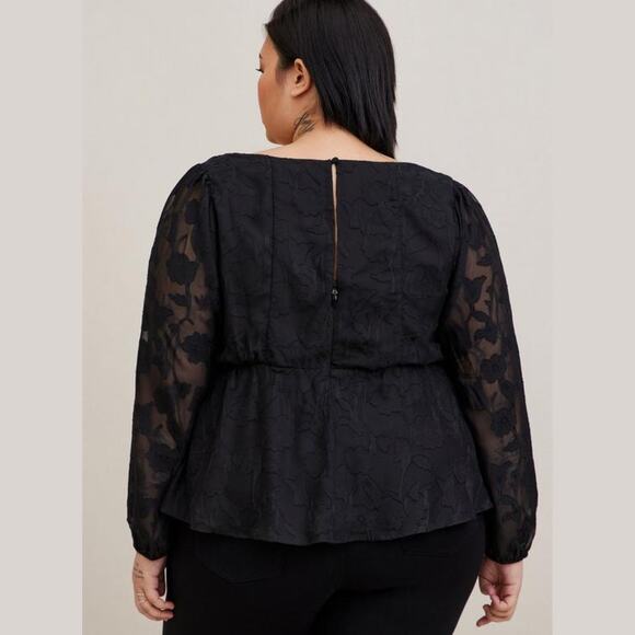 Torrid Peplum Chiffon Clip Floral Puff Sleeve Top 2X - Picture 2 of 12